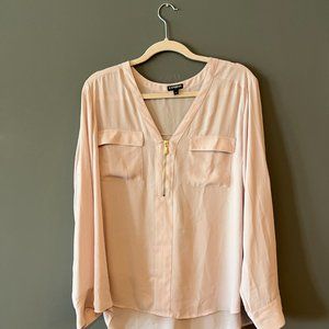Elegant Light Pink V-Neck Express Blouse (Size XL)